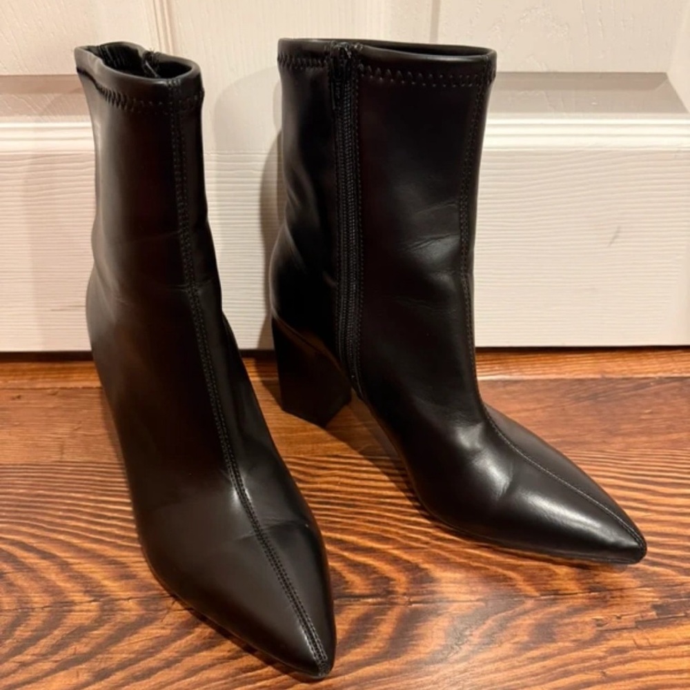 a new day Black Pointed Toe Mid-Calf Heeled Ankle Boots
